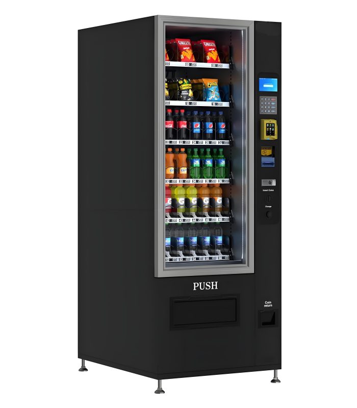 KOOLVending Refrigerated Snack and Drink Vending Machine with 36 Slots Featuring a Credit Card Reader and Coin/Bill Acceptor in Black (KM-VMR-30-BCR)