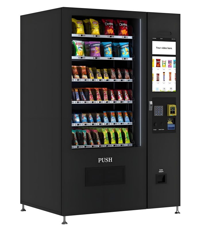 KOOLVending Non-Refrigerated Snack Vending Machine with 60 Slots, Credit Card Reader, and Bill acceptor with 22 Inch Touch Screen in Black (KM-VMNT-50-BR)