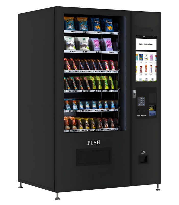 KOOLVending Non-Refrigerated Snack Vending Machine with 60 Slots, Coin and Bill Acceptor, and 22 Inch Touch Screen in Black (KM-VMNT-50-BC)